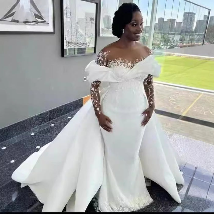 Pure White African Bridal Mermaid Wedding Dress with Detachable Tail