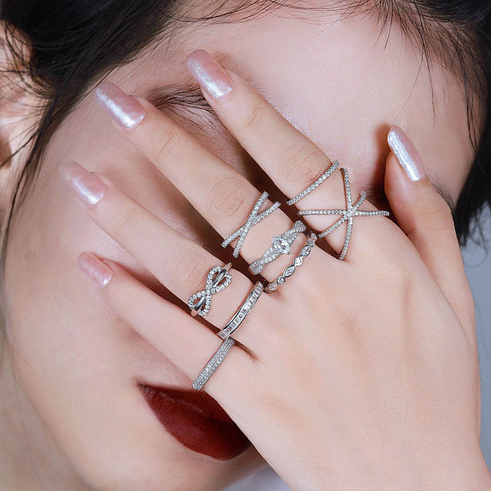 S925 Silver Women's Sterling Row Ring Same Row Diamond Zircon Women's Silver Ring Z+2 1/2 - Dio Kollections