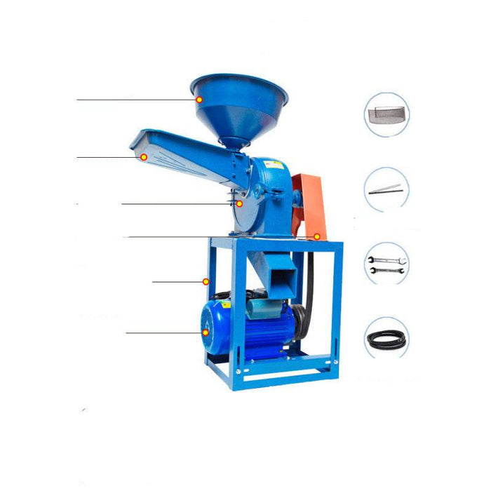 Blue粉碎机 (grinding machine) with labeled parts on a white background