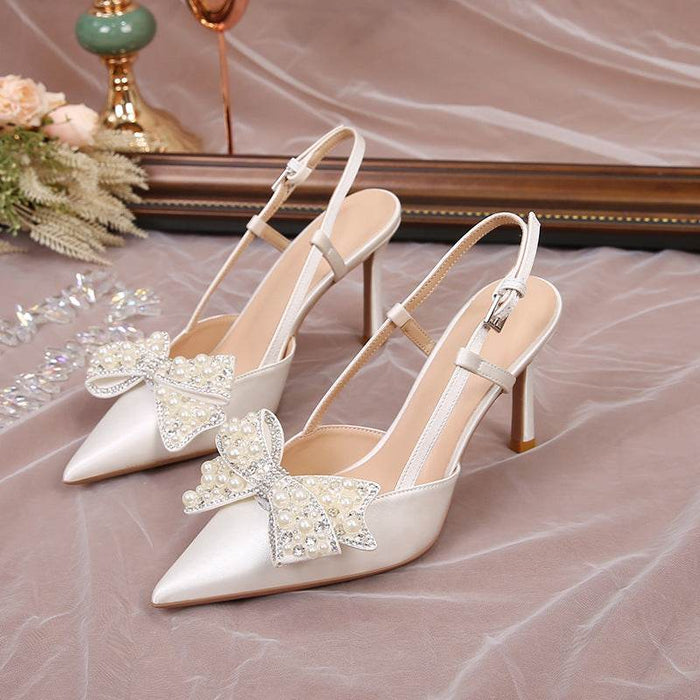 Elegant White Back Air Sandals with Detachable Butterfly Pearls for Women - Dio Kollections