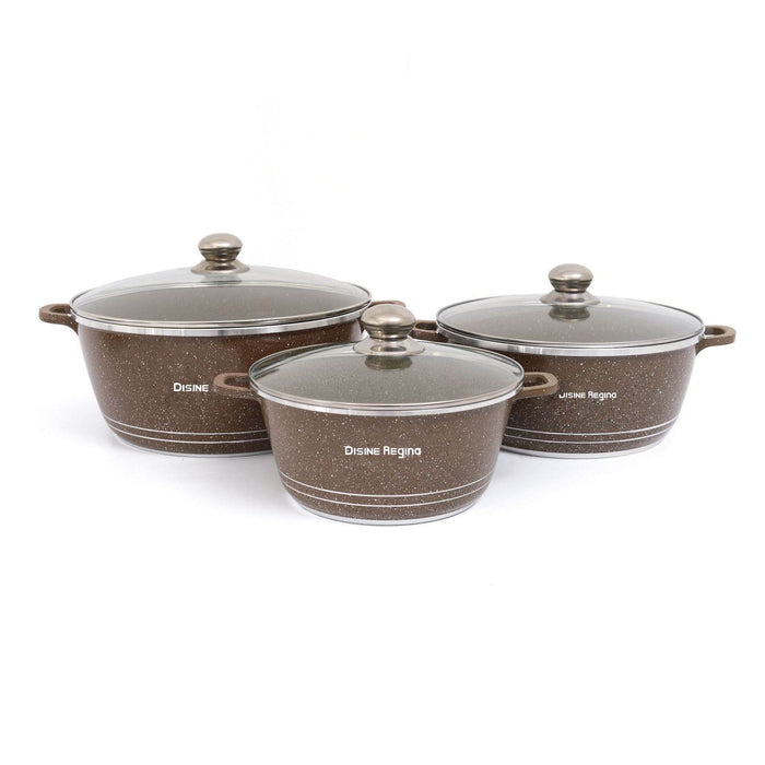 Barley Rice Stone Non-Stick Cooking Set - 6 Piece Pots with Glass Lids - Dio Kollections