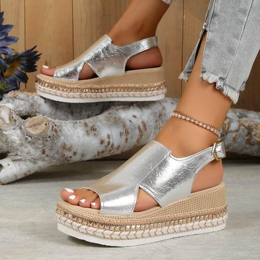36-42 Sandals One-Strap Thick Sole Buckle Wedge Women's Glossy - Dio Kollections
