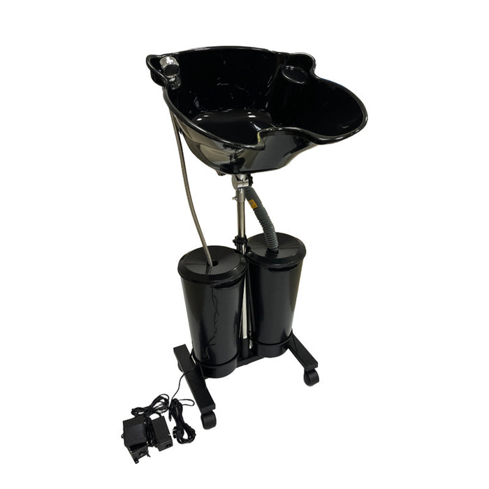Black salon washing basin with stand on a white background
