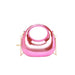 Pink handbag with gold chain strap on a white background