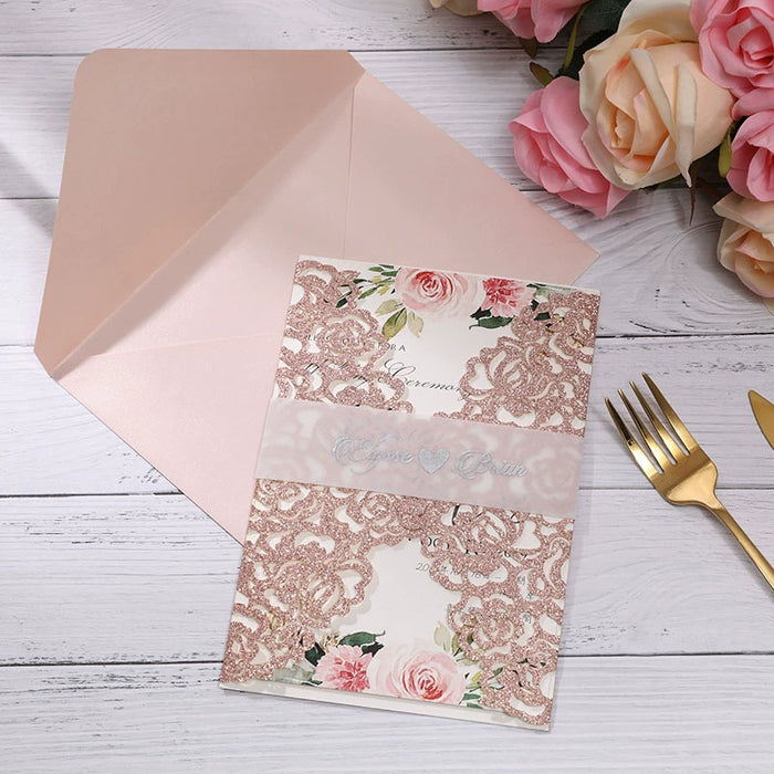 Elegant Hollow-Out Gilded Envelopes for Weddings & Invitations - 50pcs - Dio Kollections