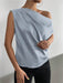 Satin Imitation Silk Irregular Shoulder Sleeveless Pullover Shirt for Women - Dio Kollections
