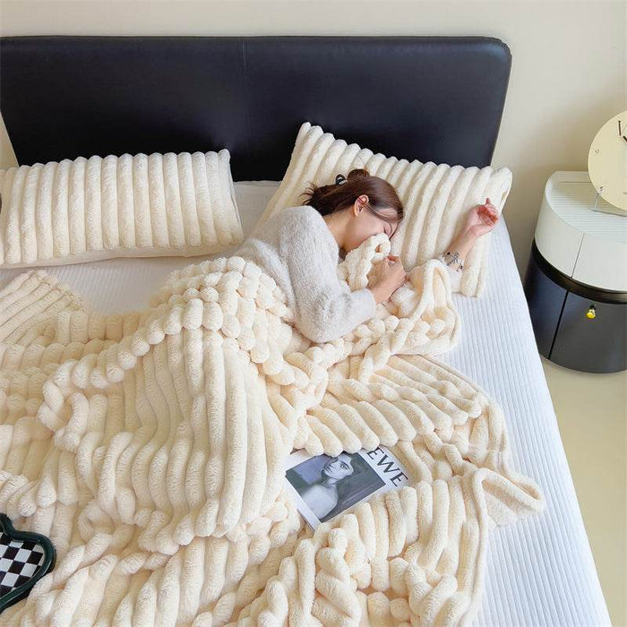 Rabbit Velvet Blanket Solid Color Summer Season Bedding Thickened Warm Milk Velvet Blanket Flannel Cover Blanket Nap Sofa Blanket - Dio Kollections