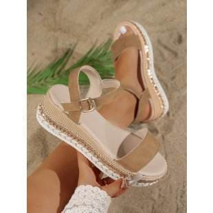 36-42 Sandals One-Strap Thick Sole Buckle Wedge Women's Glossy - Dio Kollections