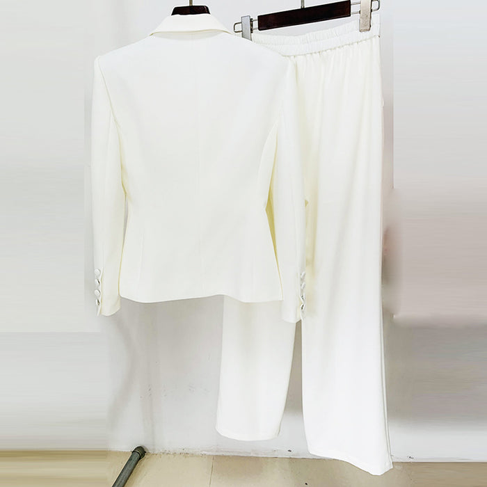 Dio Diamond-Studded Slit Suit Straight-Leg Pants Set Two-Piece Set