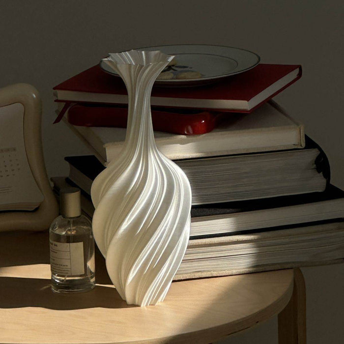 Large Twisted Silk White Art Vase - Modern Nordic Decor - Dio Kollections