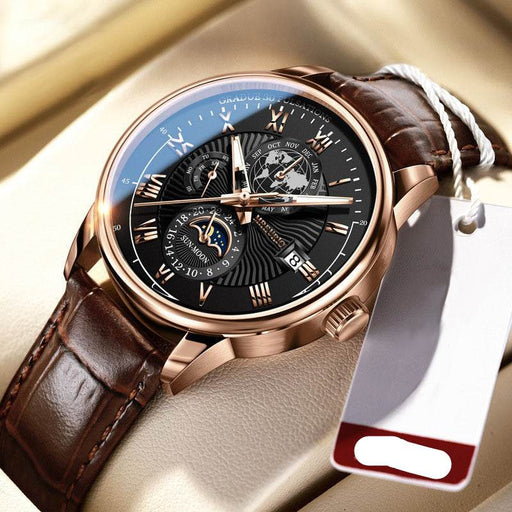 Hot Style Three Eyes Calendar Starry Sky Moon Men's Watch Belt - Dio Kollections