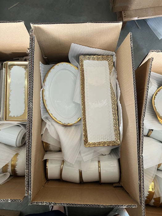 40-50pcs Dinnerware Gold-Edged Electroplated Ceramic Hotel Home Use