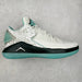White and teal sneaker on a gray background