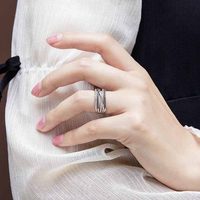 S925 Silver Women's Sterling Row Ring Same Row Diamond Zircon Women's Silver Ring Z+2 1/2 - Dio Kollections