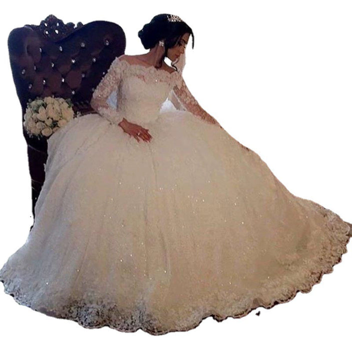 Dio Plus Size Lace Sequin Appliqués White Ball Gown Wedding Dress