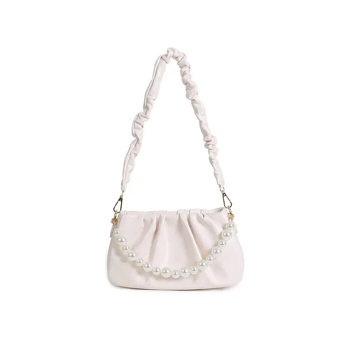 Cloud Pleated Baguette Underarm Handbag With High-End Feel Pearl Shoulder