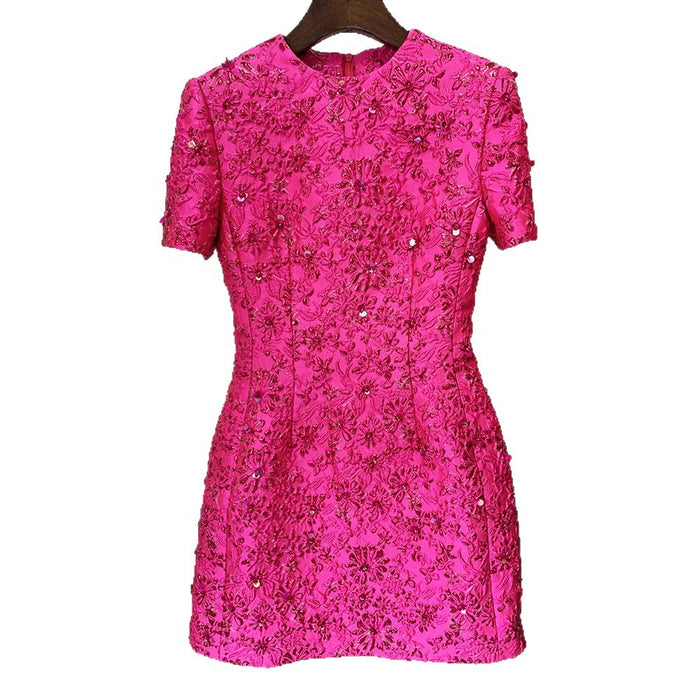 Dio Rose Powder Series Jacquard Heavy Short Sleeve Dress