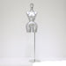 Silver mannequin on a stand against a white background
