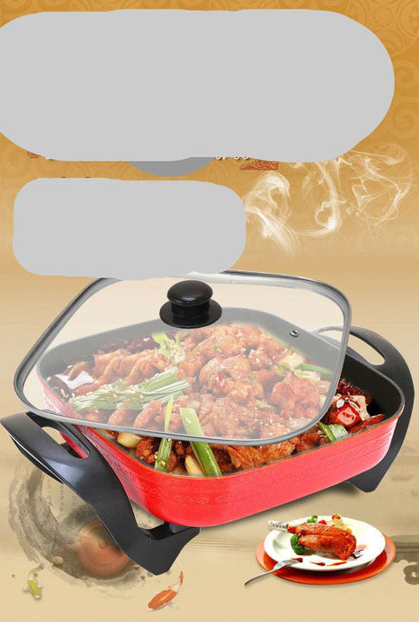 Electric pot with food inside on a beige background