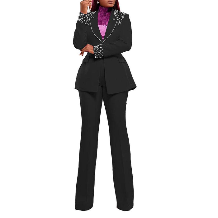 Dio Women's Pearl-Embellished Long-Sleeved Slim Fit Two-Piece Suit - Dio Kollections