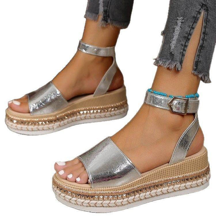 36-42 Sandals One-Strap Thick Sole Buckle Wedge Women's Glossy - Dio Kollections