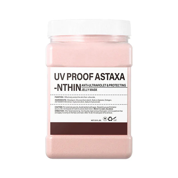 Pink jelly mask container with label on a white background