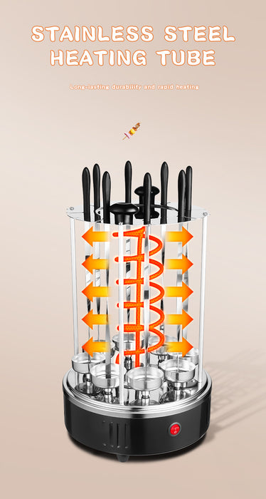 A stainless steel heating tube product shown on a beige background with orange arrows indicating airflow or heat circulation. The product consists of a black base, clear cylindrical tubes, and multiple black heating elements.