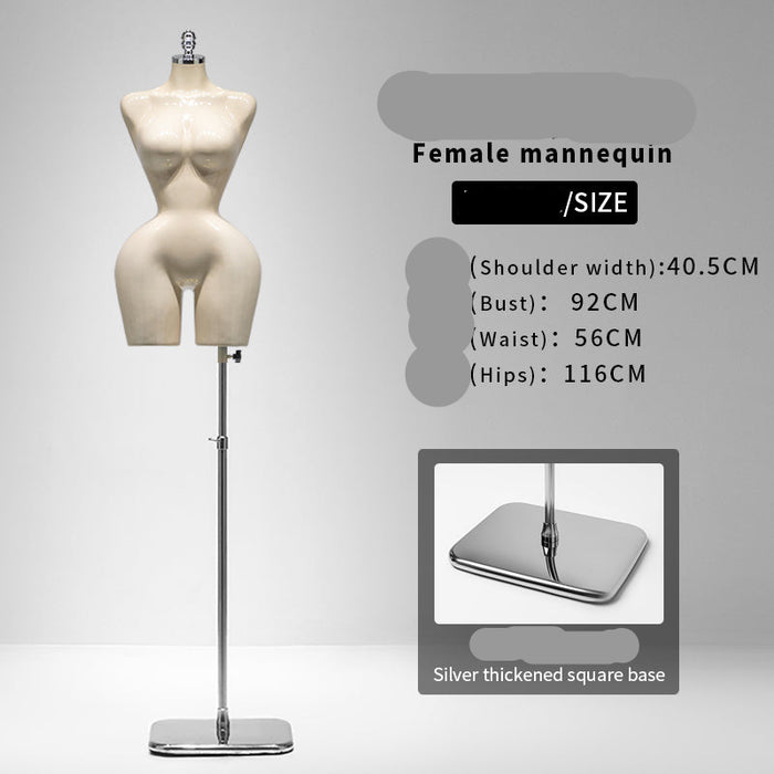 Mannequin with size information on a gray background