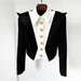 Black tailcoat with gold buttons on a white background