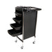 Black rolling cart with multiple storage compartments on a white background