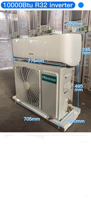 Haier air conditioning unit with dimensions and specifications displayed