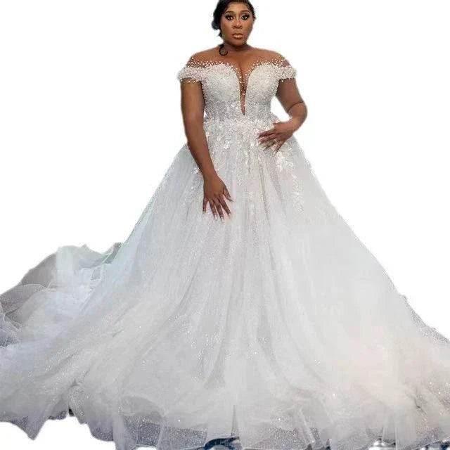 Dio Size African Wedding Dresses - Sheer Neck Lace up Back Sequins. Dio Kollections Dio Size African Wedding Dresses - Sheer Neck Lace up Back Sequins. Dio Kollections