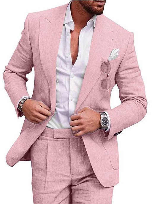 Dio Elegant Men Plus Size Two Pieces Set One Buckle Linen Suit - Dio Kollections