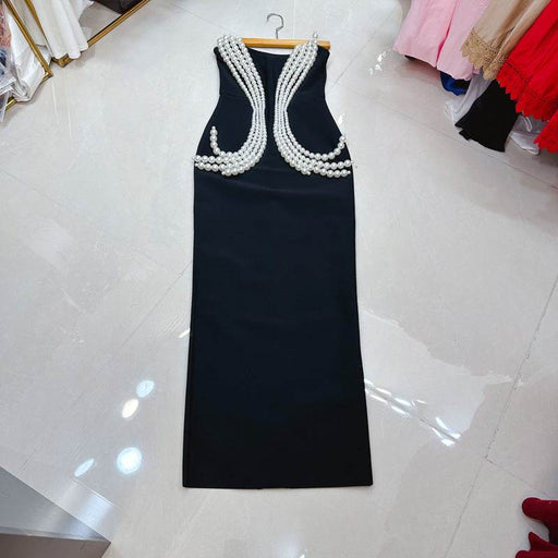 Dio New Black Pearl Tapestry Long Slim Bandage Dress - Dio Kollections