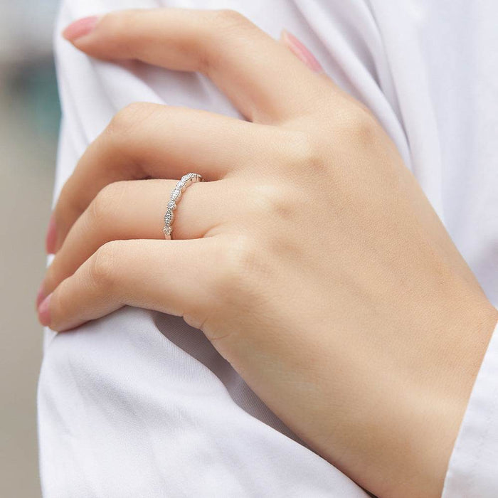 S925 Silver Women's Sterling Row Ring Same Row Diamond Zircon Women's Silver Ring Z+2 1/2 - Dio Kollections