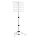 White metal stand with multiple shelves on a white background