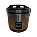 Stainless steel rice cooker on a white background
