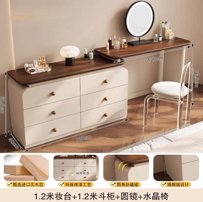 Modern Walnut Solid Wood Dressing Table with Multi-Storage and Mirror Options - Dio Kollections