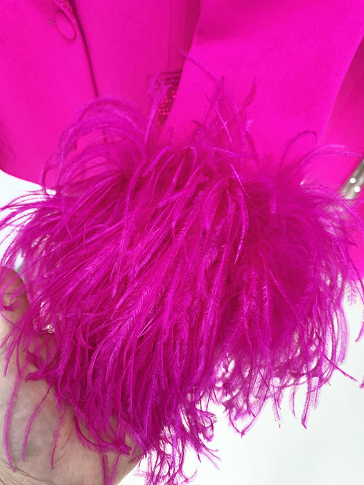 Celebrity Fashion Luxury Ostrich Real Feather Rhinestone Green Fruit Collar Blazer