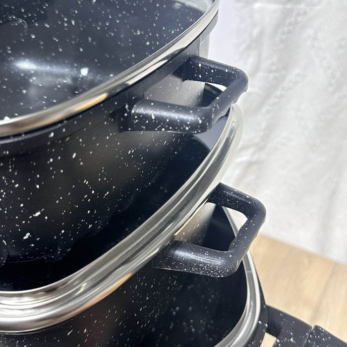 25-Piece Premium Non-Stick Medical Stone Cookware Set in Black and Pink - Dio Kollections