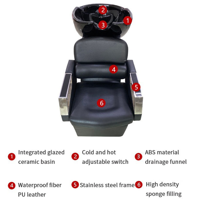 Massage chair with labeled parts on a white background