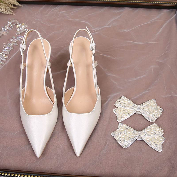 Elegant White Back Air Sandals with Detachable Butterfly Pearls for Women - Dio Kollections