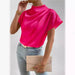 Elegant Satin Pleated T-Shirt Top Blouse with Round Neck for Women - Dio Kollections
