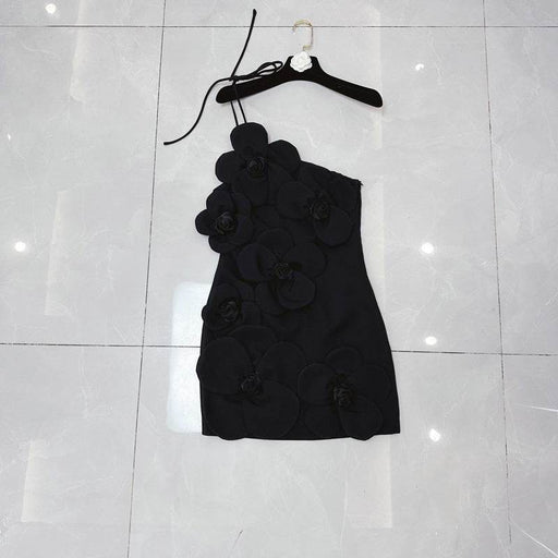 Chic Three-Dimensional Flower Halter Neck Dress - Dio Kollections