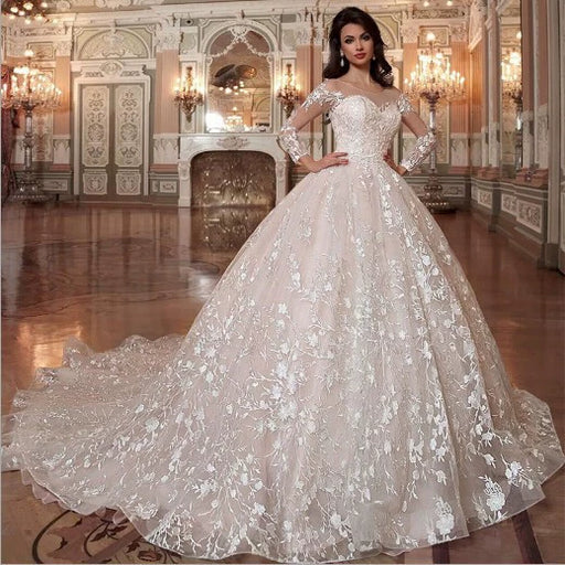 Dio Enchanting Ivory Lace Ball Gown Wedding Dress for Pregnant Brides - Dio Kollections