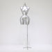Silver mannequin torso on a stand against a white background