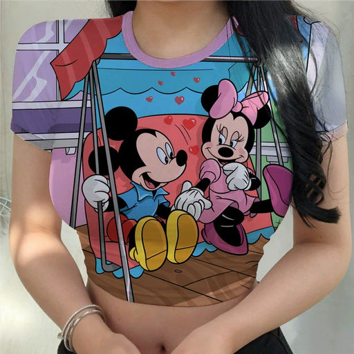 Dio Women's Sexy Slim Cartoon Disney Printing Stitch Crop Top Fit T Shirt - Dio Kollections