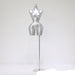 Silver mannequin torso on a stand against a white background