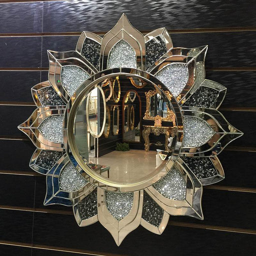 Diamond Set Sun Shaped Patchwork Venice Decorative Living Room Entrance Wall Hanging Silver Mirror - Dio Kollections