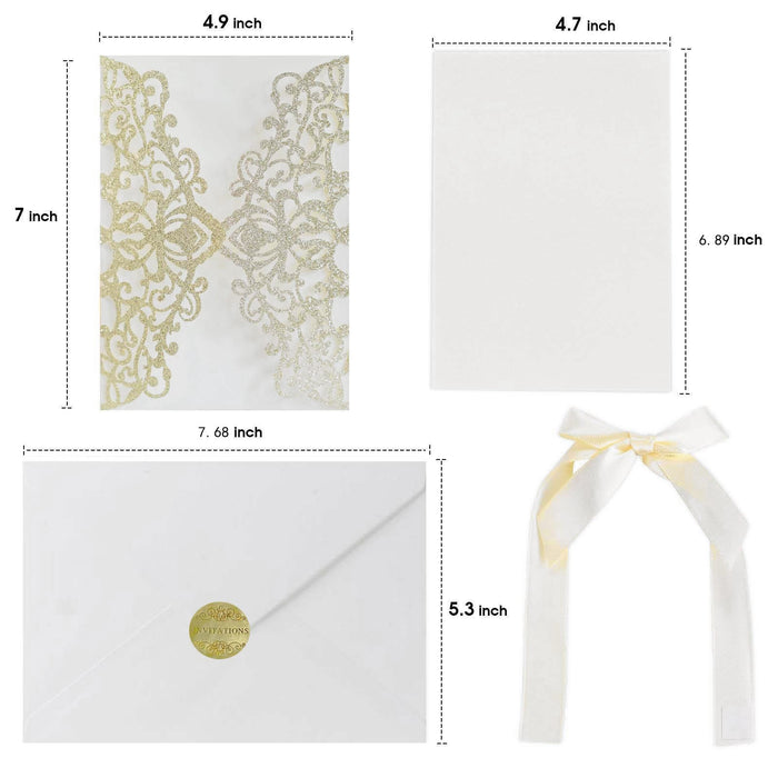 Laser Golden Deep Orchid Wedding Invitation Card Romantic- 10 Pieces